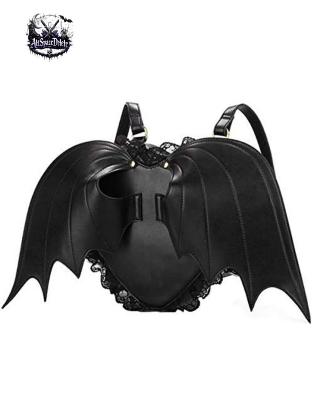 Faux Leather Heart Bat Wing Backpack Lace Gothic Punk Lolita Daypack Purse